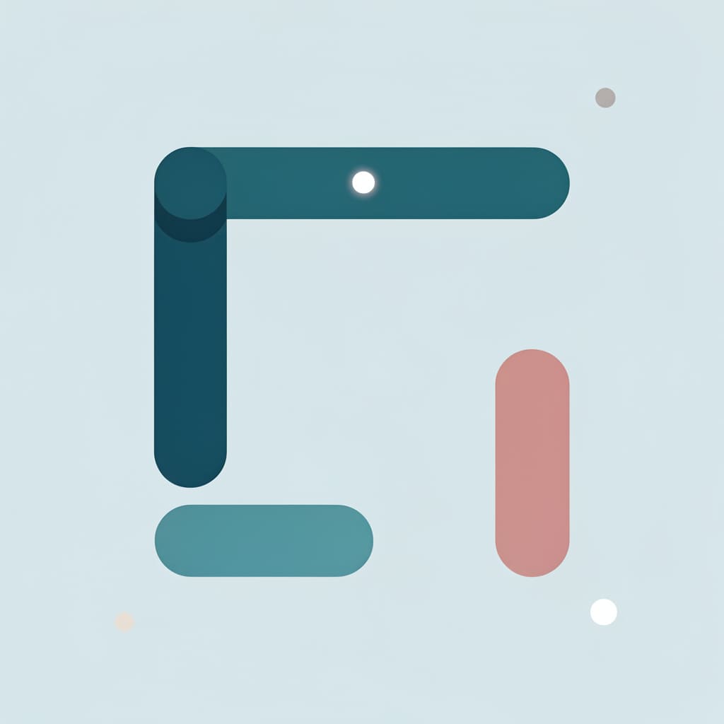 Flat vector illustrated article cover: four soft rounded bars arranged as an open square path with one small bright dot 